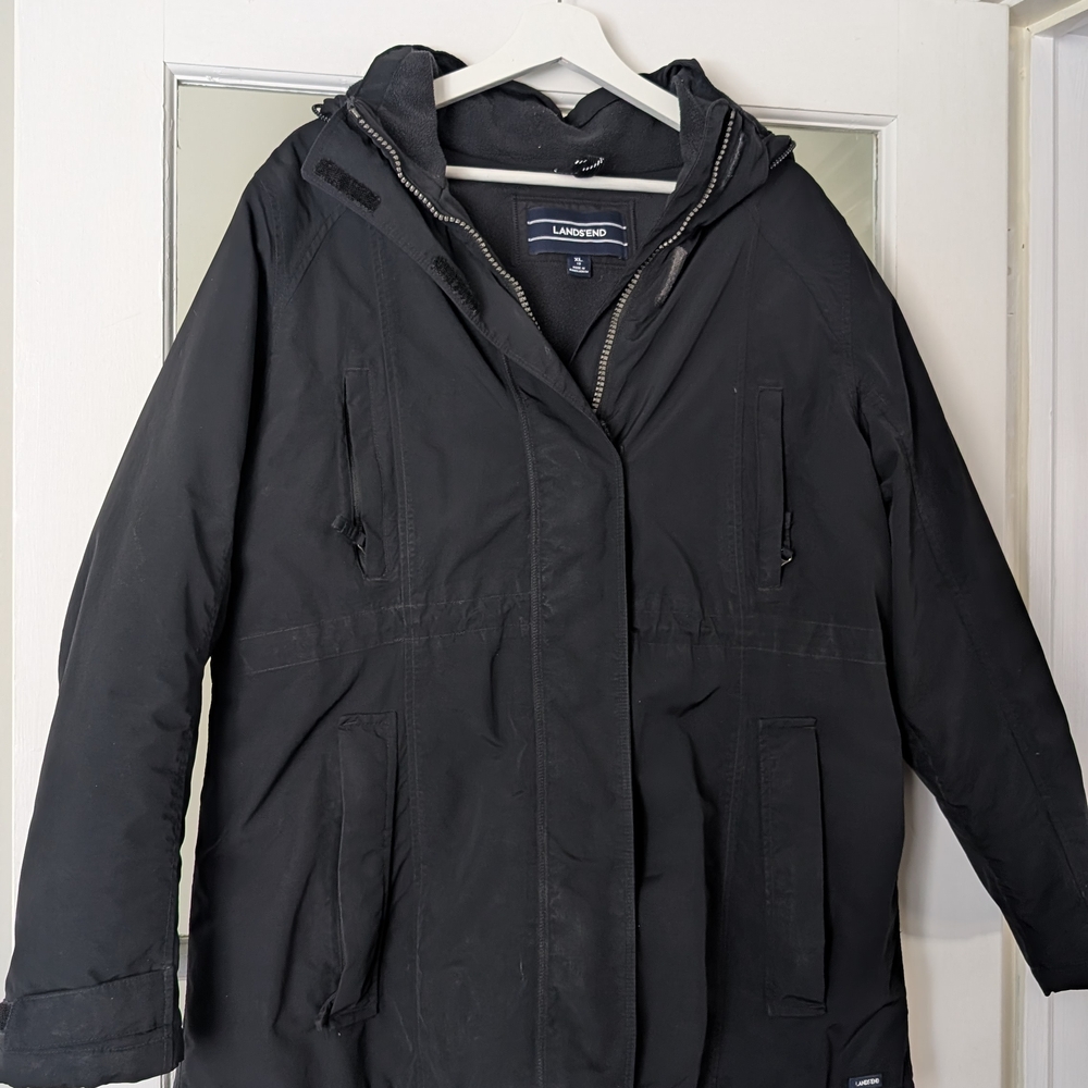 Black Lands' End Squall Parka with Hood and Weather-Resistant Fabric